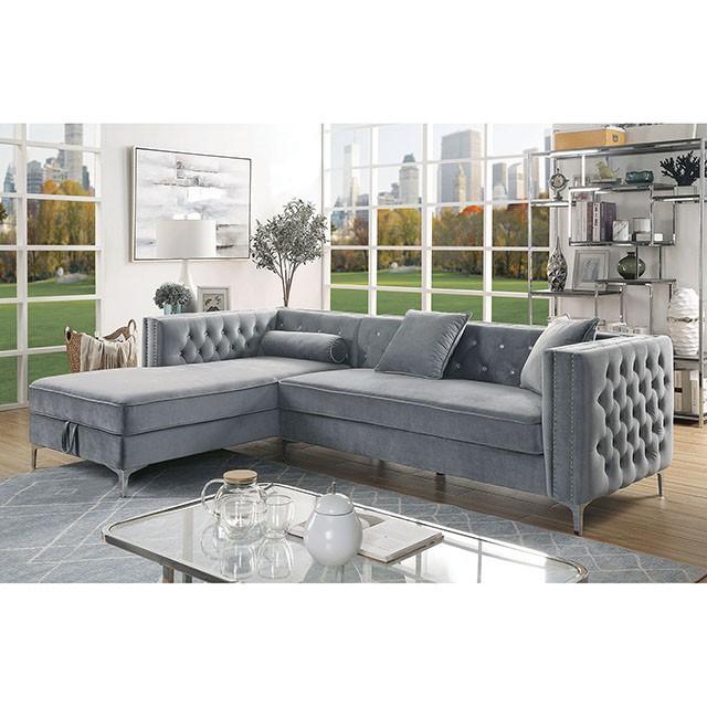 Amie Glam Gray & Black Sectional w/Storage
