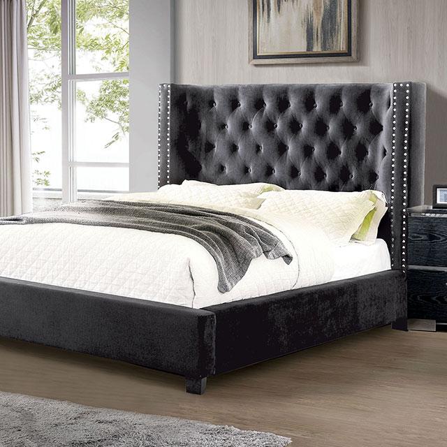 Cayla Cal.King, E.King, & Queen Bed Silver & Grey