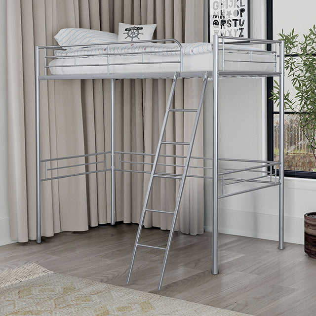 Myles Twin Loft Bed White, Silver & Black